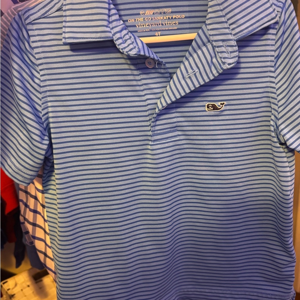 Vineyard Vines Kids Polo in Blue and Navy Stripes
